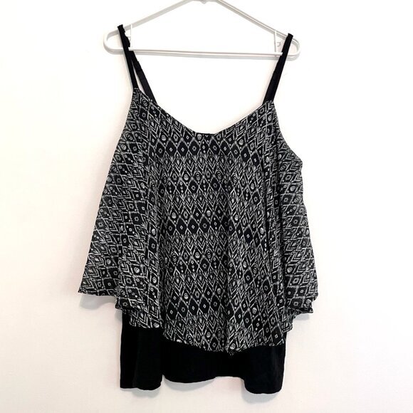 TORRID 3 Plus Size Skull Ikat Print Double Layered Cami Black Cream Tank Top 3X - Picture 2 of 16